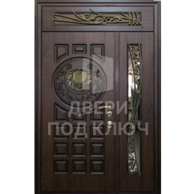 Полуторная дверь с окном и фрамугой, фрамугой и ковкой ДПК-12449